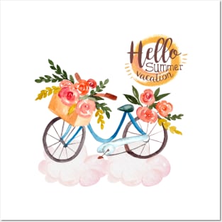 watercolor flower bicycle Posters and Art